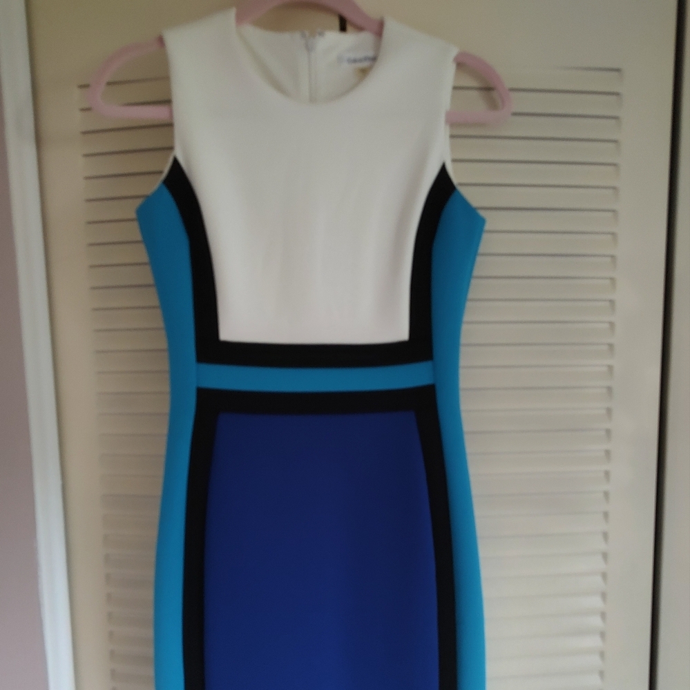Calvin Klein Dress, 2, Blue/Teal/White